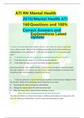 ATI RN Mental Health 2019&sol;Mental Health ATI 160 Questions and 100&percnt; Correct Answers and Explanations Latest Update