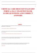 CRITICAL CARE HESI EXIT EXAM 2019 FORM A, B & C EXAM TEST BANK GUIDE QUESTIONS AND CORRECT ANSWERS 
