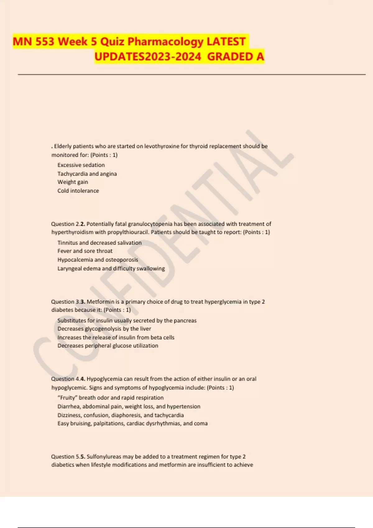 MN 553 Week 5 Quiz Pharmacology LATEST UPDATES GRADED A MN 553 Stuvia US