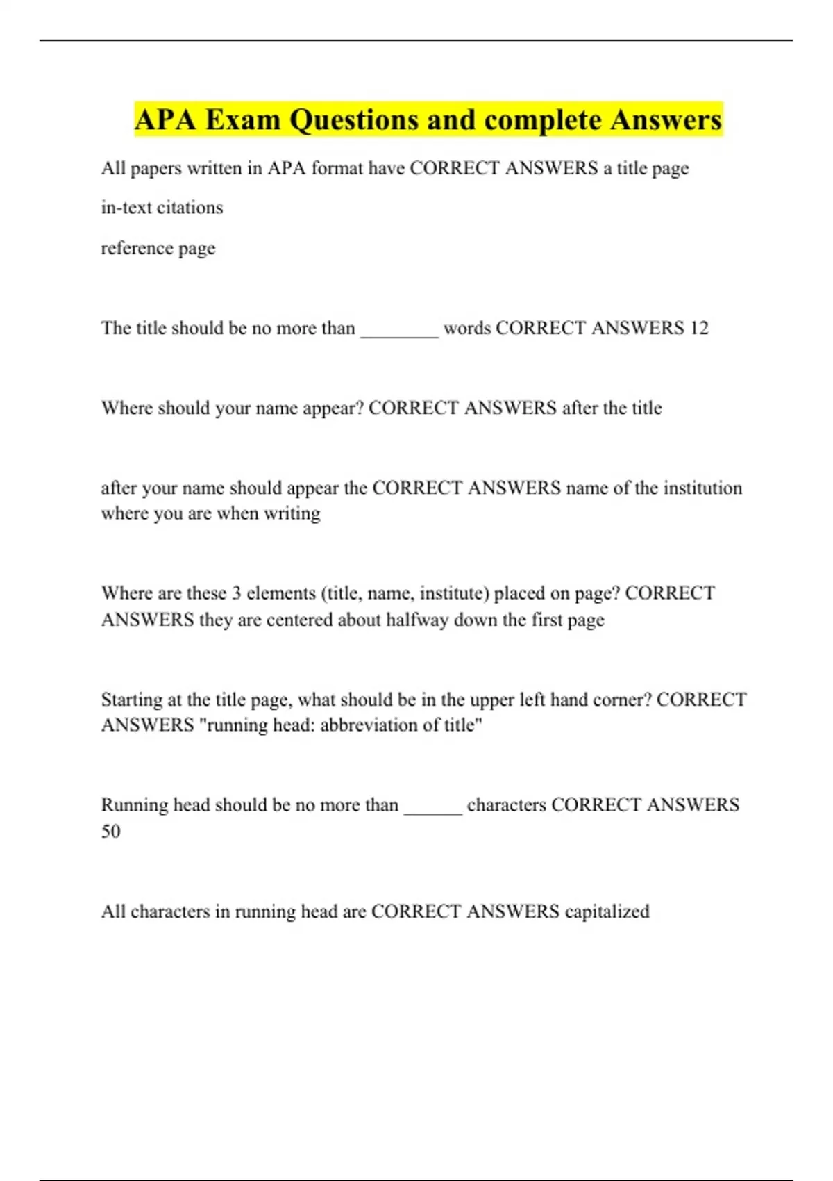 apa format answering essay questions