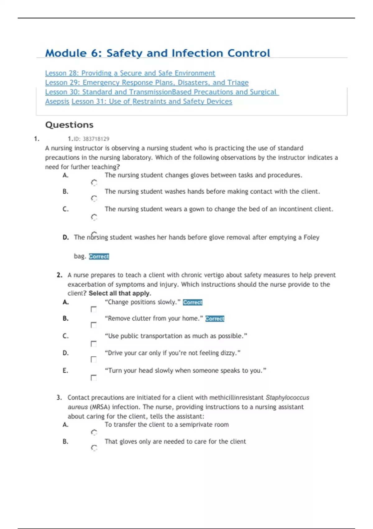 Module 6 Safety and Infection Control Questions With Answers