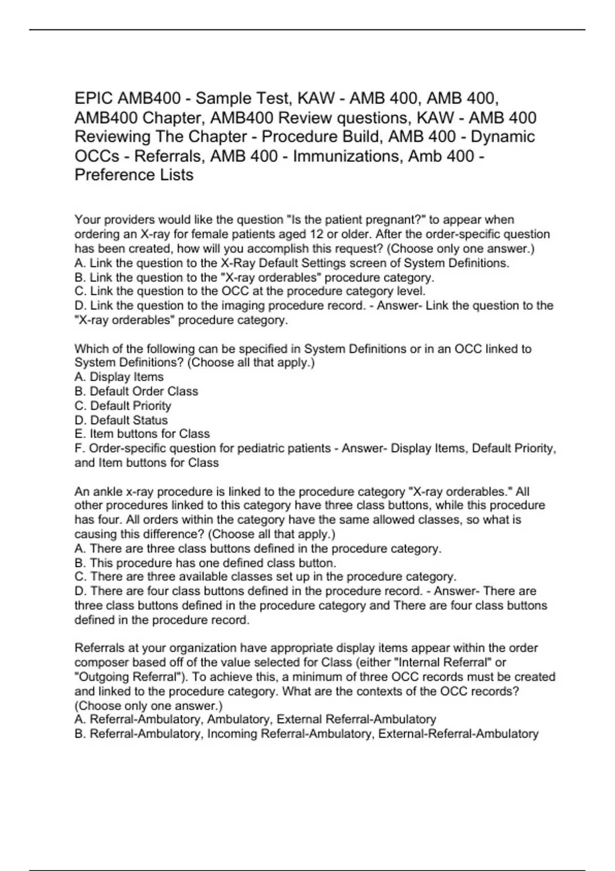 Amb Samples EPIC AMB400 - Sample Test, KAW - AMB 400, AMB 400, AMB400 Chapter ...