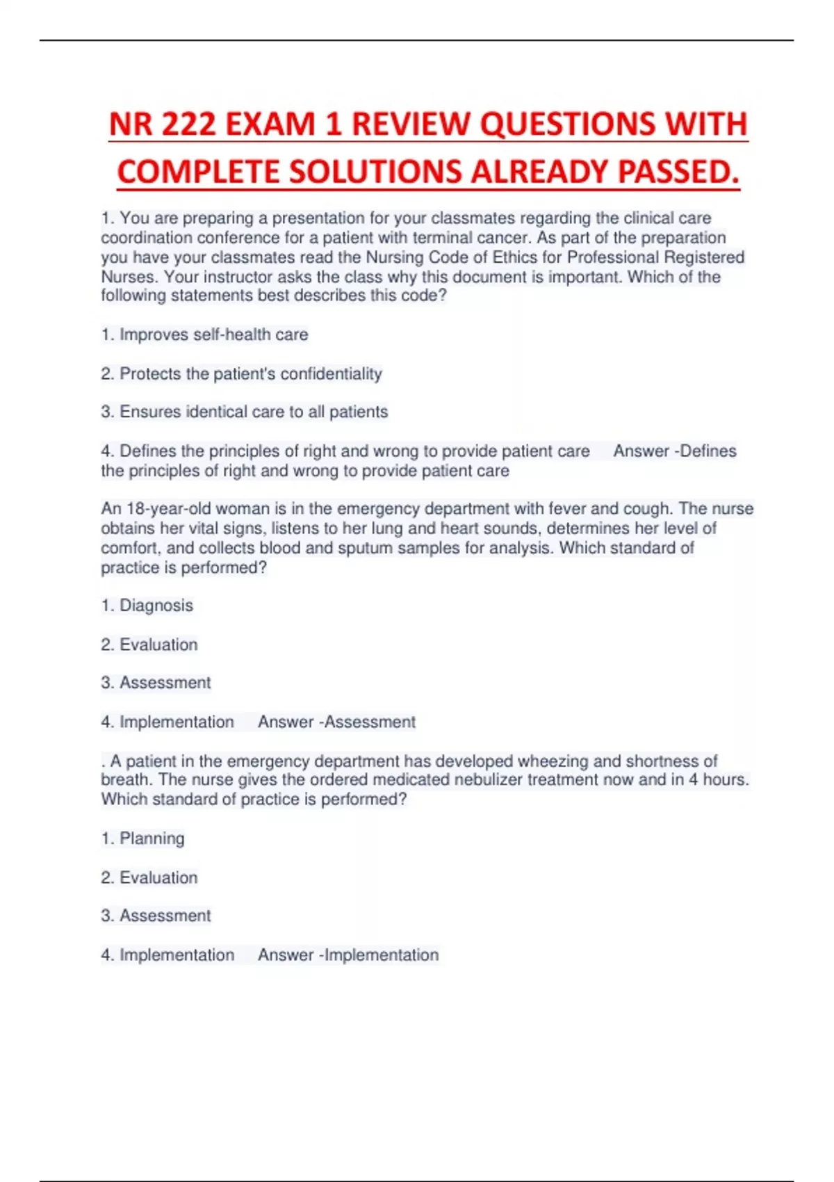 NR 222 EXAM 1 REVIEW QUESTIONS WITH COMPLETE SOLUTIONS ALREADY PASSED ...