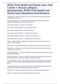 BTEC First Health and Social care- Unit 1 &lpar;Unit 1&colon; Human Lifespan Development- BTEC First Health and Social care&rpar; Questions And Answers&period;