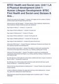 BTEC Health and Social care- Unit 1 LA A Physical development &lpar;Unit 1&colon; Human Lifespan Development- BTEC First Health and Social care&rpar; Quizzes & Ans&hellip;