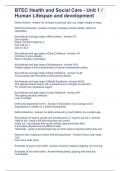 BTEC Health and Social Care - Unit 1 &sol; Human Lifespan and development