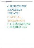 	HESI PN EXIT EXAM 2023 UPDATE 	ACTUAL SCREENSHOTS 	110 QUESTIONS 	SCORED 1325