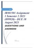 IRM1501 Assignment 1 Semester 2 2023 (899920) - DUE 18 August 2023