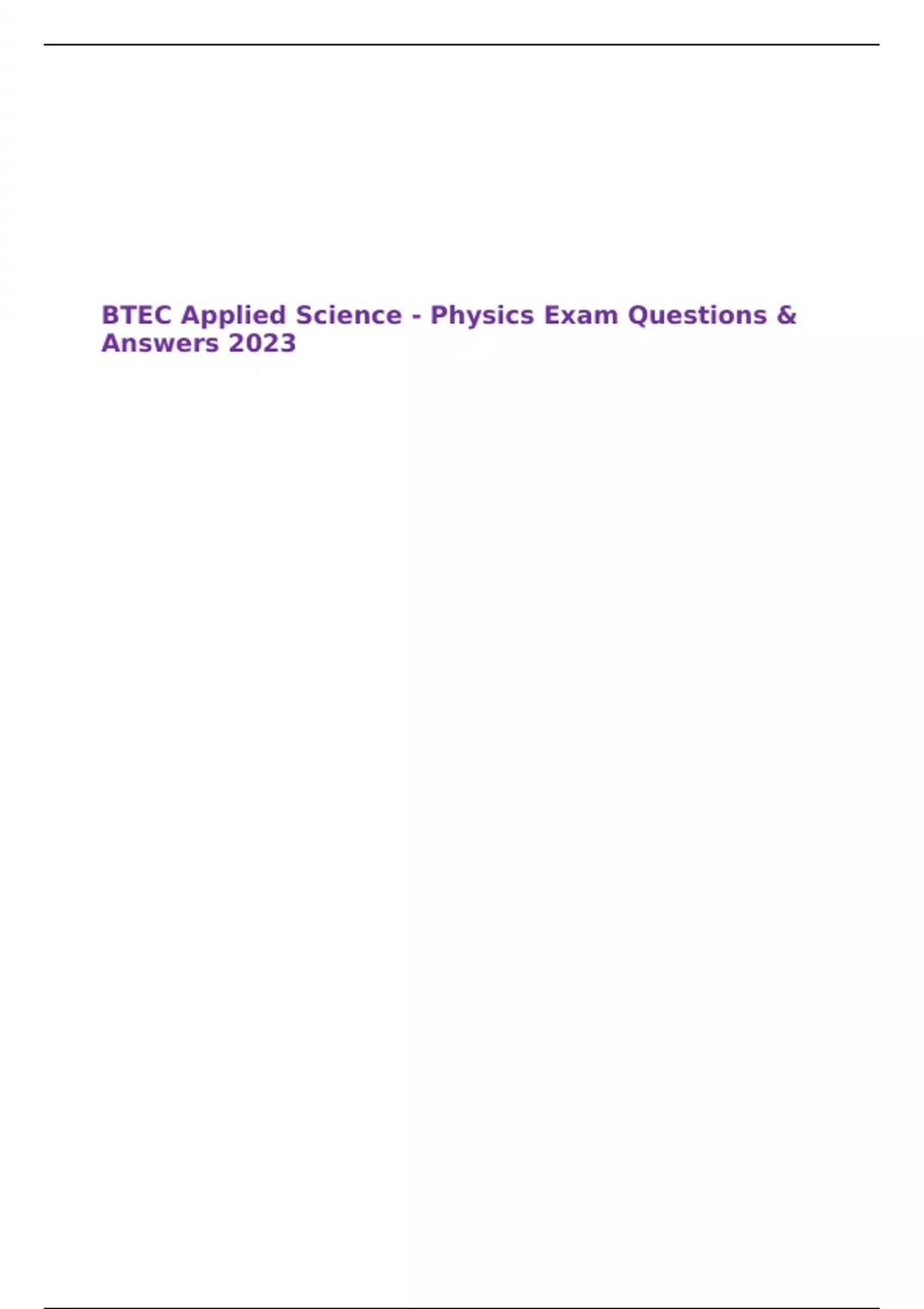 BTEC Applied Science - Physics Exam Questions & Answers 2023 - BTEC ...