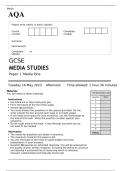 AQA GCSE MEDIA STUDIES Paper 1 MAY 2023 QUESTION PAPER&colon; Media One