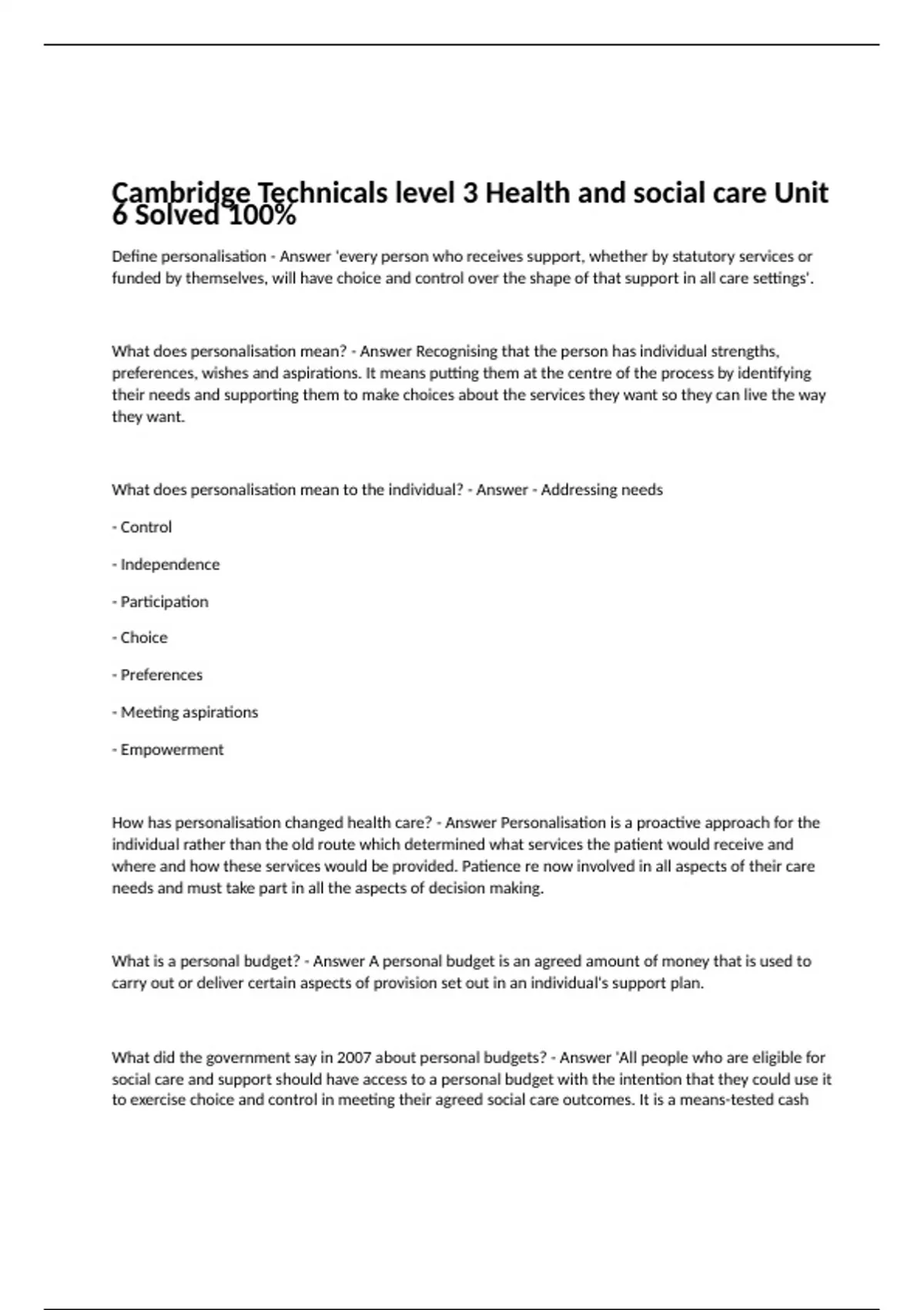 BTEC Health and Social Care Exam Bundle Stuvia US