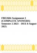 FBE2604 Assignment 1 (COMPLETE ANSWERS) Semester 2 2023 - DUE 8 August 2023.