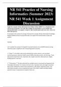 NR 541 Practice of Nursing Informatics &lpar;Summer 2023&rpar; Week 1 Assignment Discussion