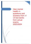 Hesi mental health rn questions and answers from v1-v3 test banks from actual exams 2023/2024  rated A+