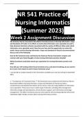 NR 541 Practice of Nursing Informatics (Summer 2023) Week 2 Assignment Discussion