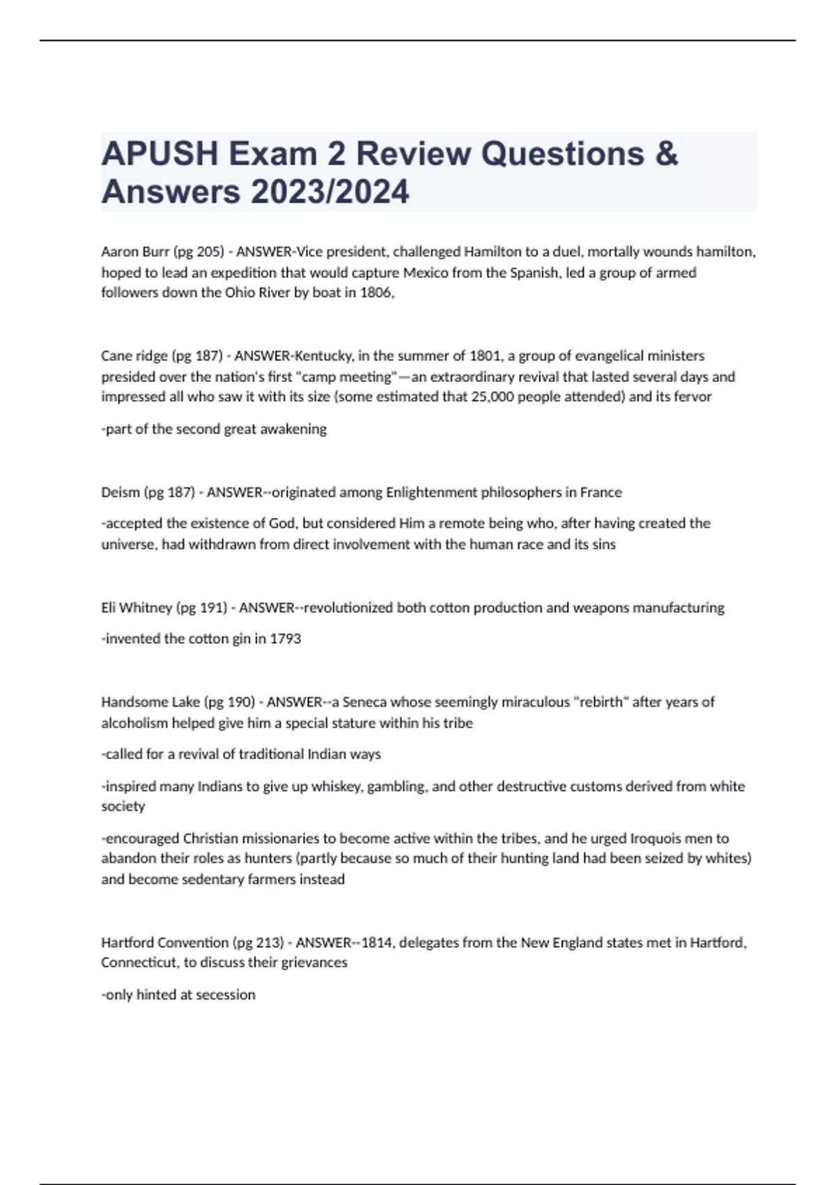 APUSH Exam 2 Review Questions & Answers 2023/2024 APUSH Stuvia US