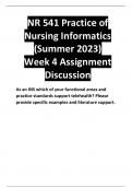 NR 541 Practice of Nursing Informatics (Summer 2023) Week 4 Assignment Discussion As an INS which of your functional areas and practice standards support telehealth? Please provide specific examples and literature support.