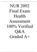   NUR 2092 Final Exam Health Assessment 100% Verified Q&A  Graded A+