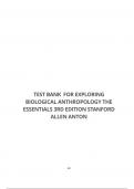 TEST BANK FOR EXPLORING BIOLOGICAL ANTHROPOLOGY THE ESSENTIALS 3RD EDITION STANFORD ALLEN ANTON
