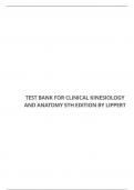 TEST BANK FOR CLINICAL KINESIOLOGY AND ANATOMY 5TH EDITION BY LIPPERT
