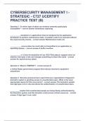 CYBERSECURITY MANAGEMENT I - STRATEGIC - C727 UCERTIFY PRACTICE TEST &lpar;B&rpar;&vert;UPDATED&VERIFIED&vert;100&percnt; SOLVED&vert;GUARANTEED SUCCESS