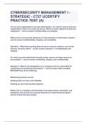 CYBERSECURITY MANAGEMENT I - STRATEGIC - C727 UCERTIFY PRACTICE TEST &lpar;A&rpar;&vert;UPDATED&VERIFIED&vert;100&percnt; SOLVED&vert;GUARANTEED SUCCESS
