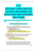 Exam 2023 MAY 23ND HESI Exit V2 WITH NGN MIXED 130 QUESTIONS AND ANSWERS REAL EXAM 2023 MAY 23ND HESI Exit V2 WITH NGN MIXED 130 QUESTIONS AND ANSWERS REAL EXAM HESI Exit V2 (Nurse Hero Review) 