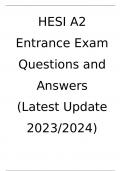 HESI A2 Entrance Exam Questions and Answers (Latest Update 2023/2024)