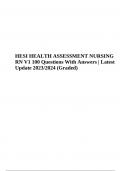 HESI HEALTH ASSESSMENT NURSING RN V1 100 Questions With Answers | Latest Update 2023/2024 (Graded)
