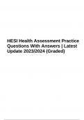 HESI Health Assessment Practice Questions With Answers | Latest Update 2023/2024 (Graded)
