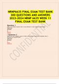 NRNP6635 FINAL EXAM TEST BANK 300 QUESTIONS AND ANSWERS 2023-2024 NRNP 6635 WEEK 11 FINAL EXAM TEST BANK