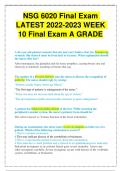 NSG 6020 Final Exam LATEST 2022-2023 WEEK 10 Final Exam A GRADE