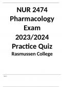  NUR 2474 Pharmacology Exam  2023/2024 Practice Quiz Rasmussen College
