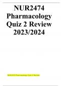 NUR2474 Pharmacology Quiz 2 Review 2023/2024