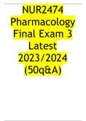  NUR2474 Pharmacology Final Exam 3 Latest 2023/2024 (50q&A)