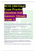 BUSI 2204 Final Exam Practice Questions And Answers Already Grade A.