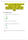 HESI A2 ENGLISH GRAMMAR AND VOCABULARY  QUESTIONS AND ANSWERS WITH EXPLANATIONS 2022- 2024