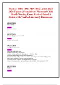 Exam 2: PRN 1831/ PRN1831| Latest 2023/ 2024 Update | Principles of Maternal-Child Health Nursing Exam Review| Rated A Guide with Verified Answers|| Rasmussen