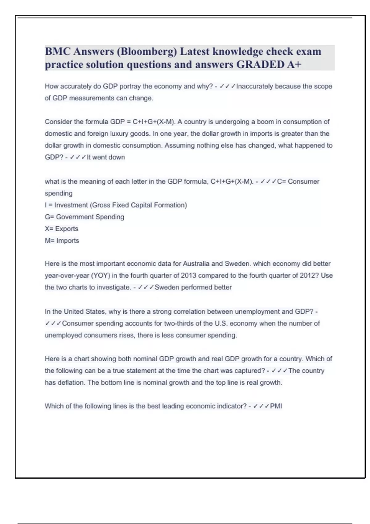 BMC Answers (Bloomberg) Latest knowledge check exam practice solution ...