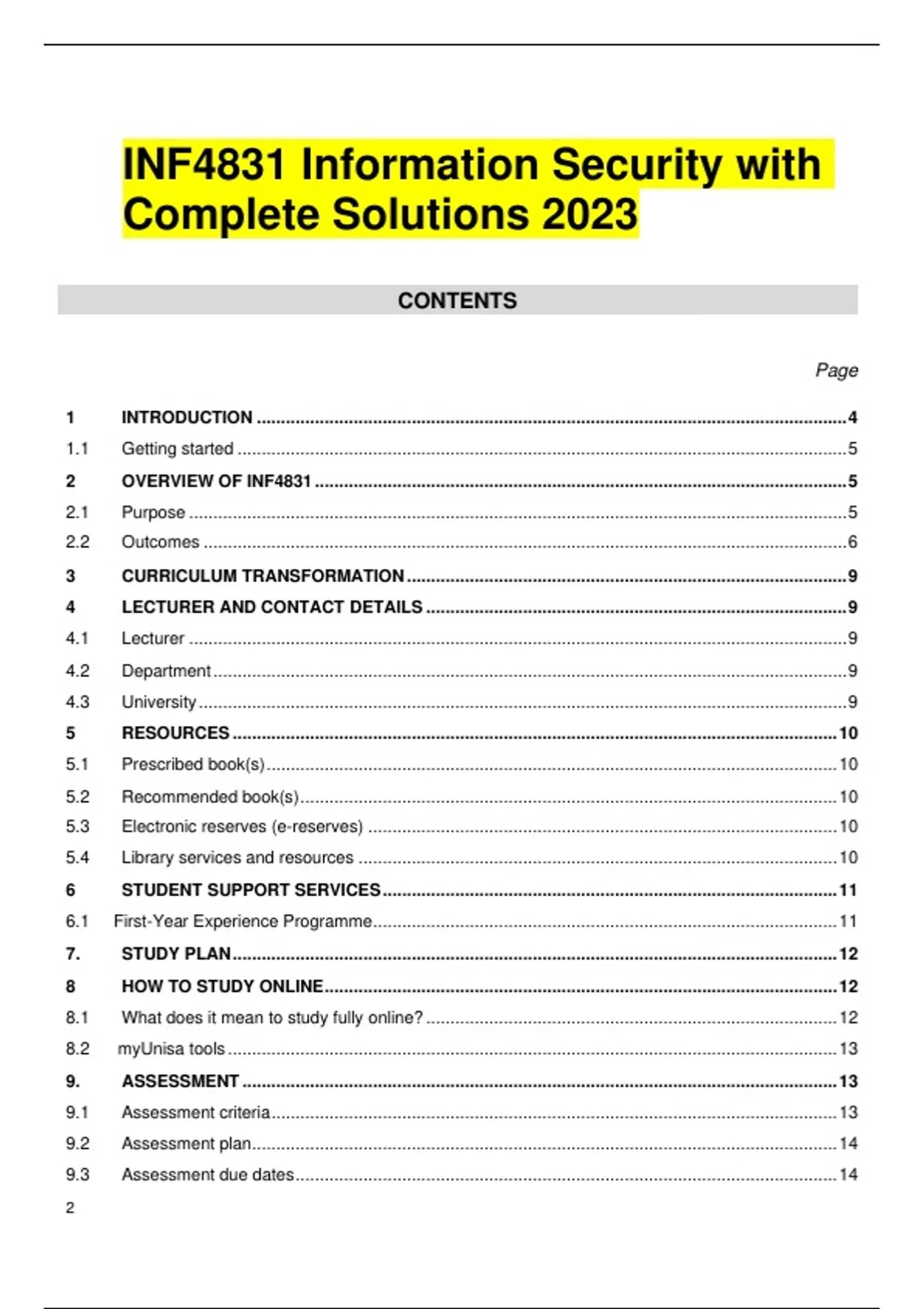 INF4831 Information Security with Complete Solutions 2023 - INF4831 ...