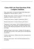 Chem 1020 Lab Final Questions With Complete Solutions