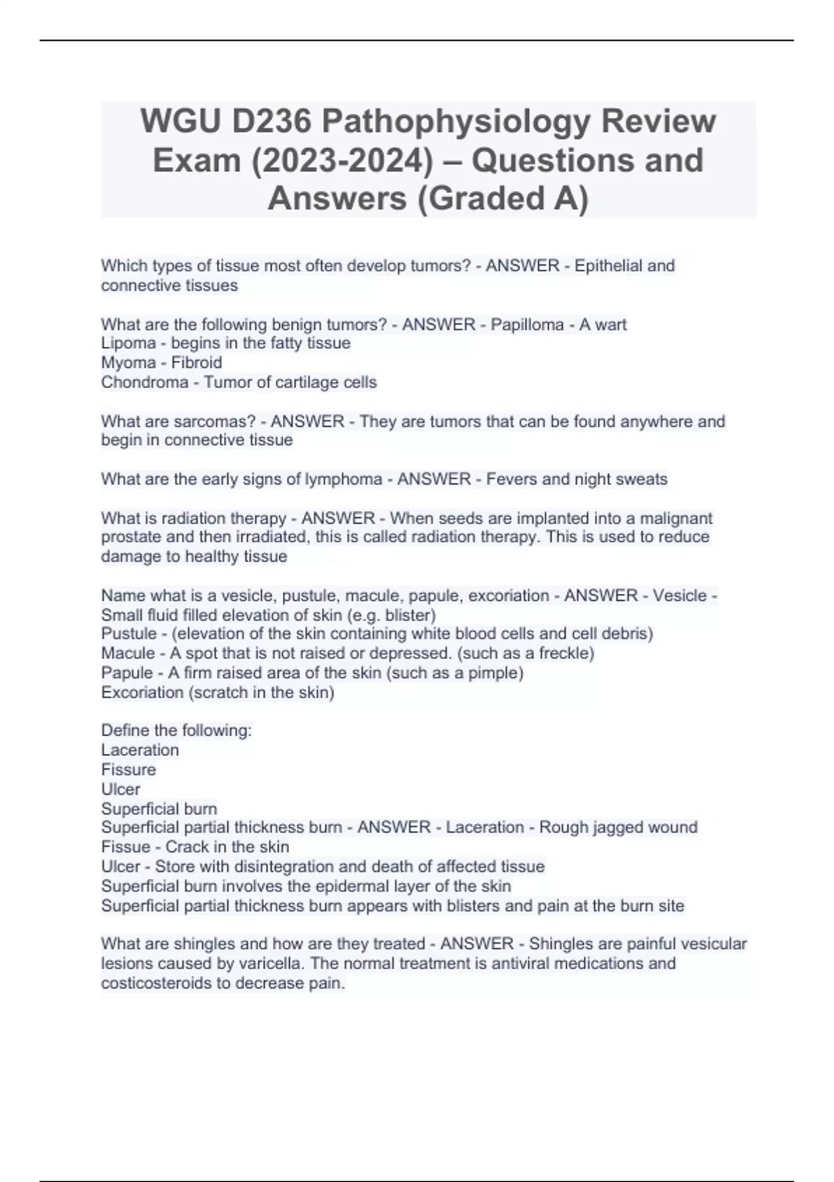WGU D236 Pathophysiology Review Exam () – Questions and Answers (Graded ...