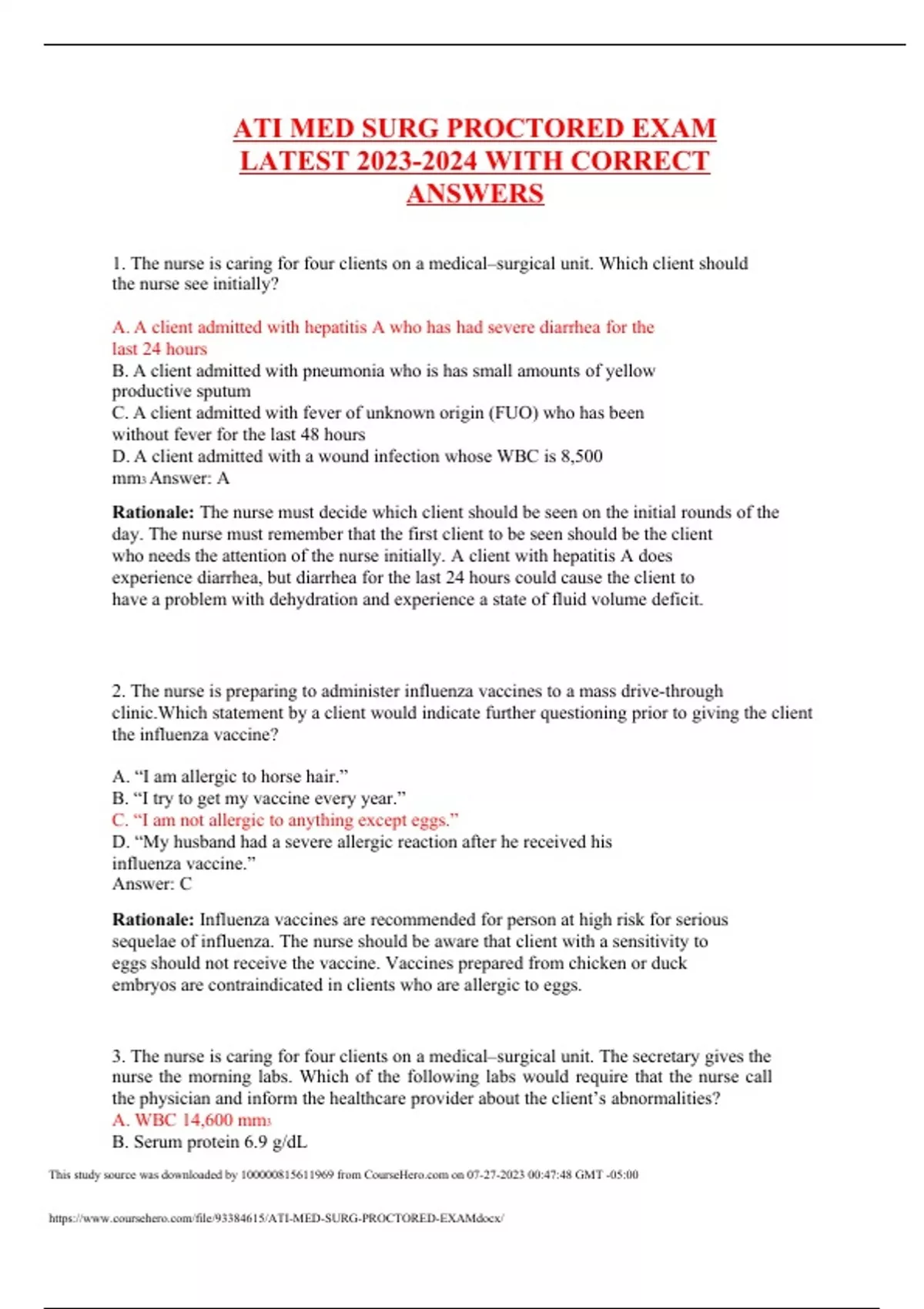ATI MED SURG PROCTORED EXAM LATEST WITH CORRECT ANSWERS - ATI MED SURG ...