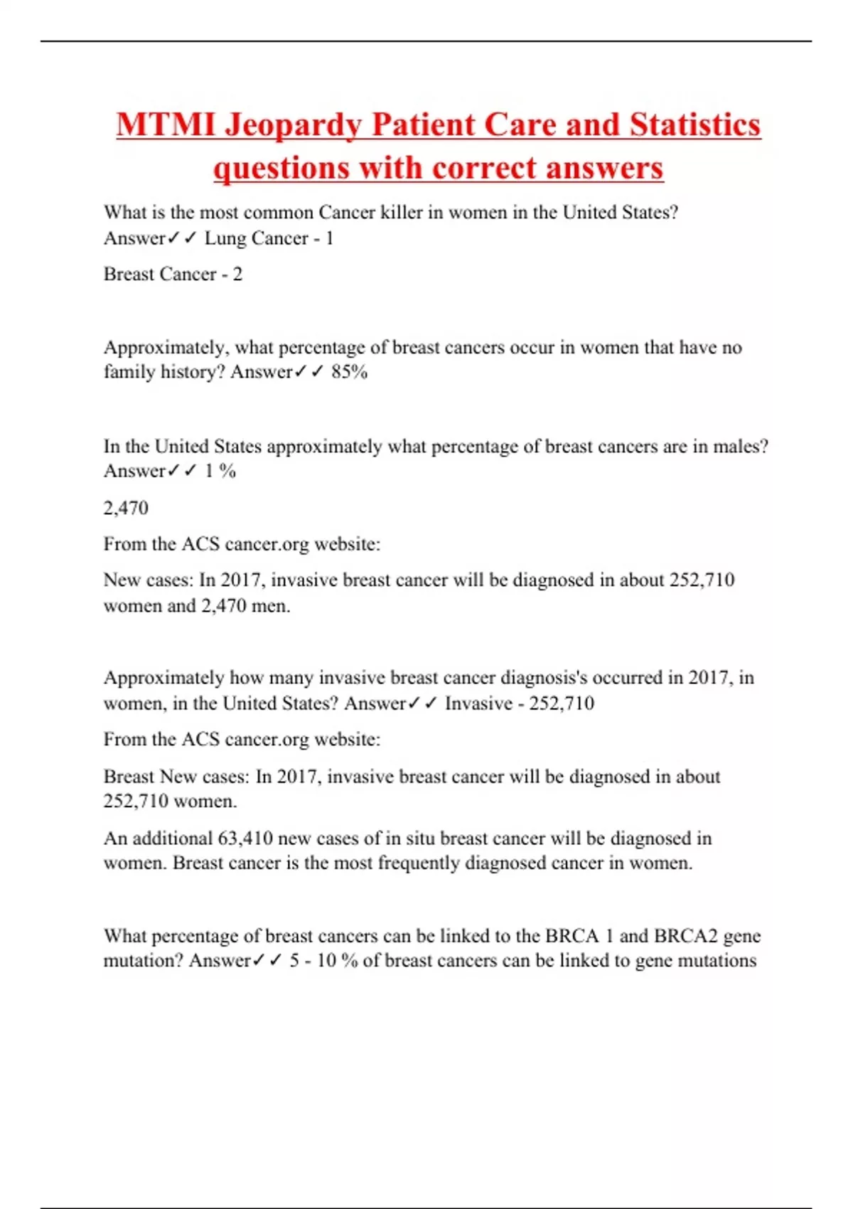 MTMI Jeopardy Patient Care and Statistics questions with correct