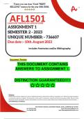 AFL1501 ASSIGNMENT 1 MEMO - SEMESTER 2 - 2023 - UNISA - (DETAILED ANSWERS WITH FOOTNOTES - DISTINCTION GUARANTEED) ️️️️️