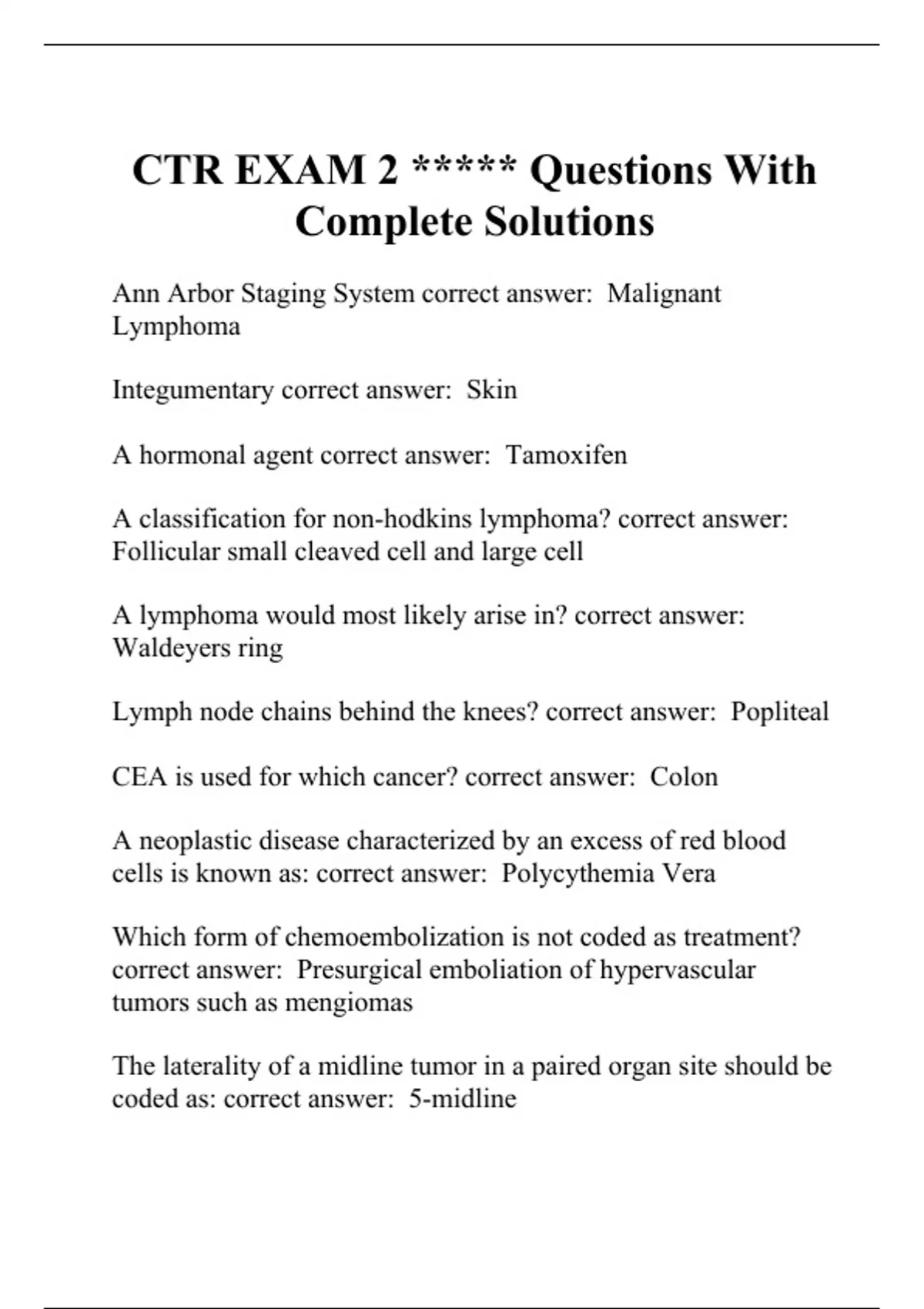 CTR EXAM 2 ***** Questions With Complete Solutions - CTR - Stuvia US