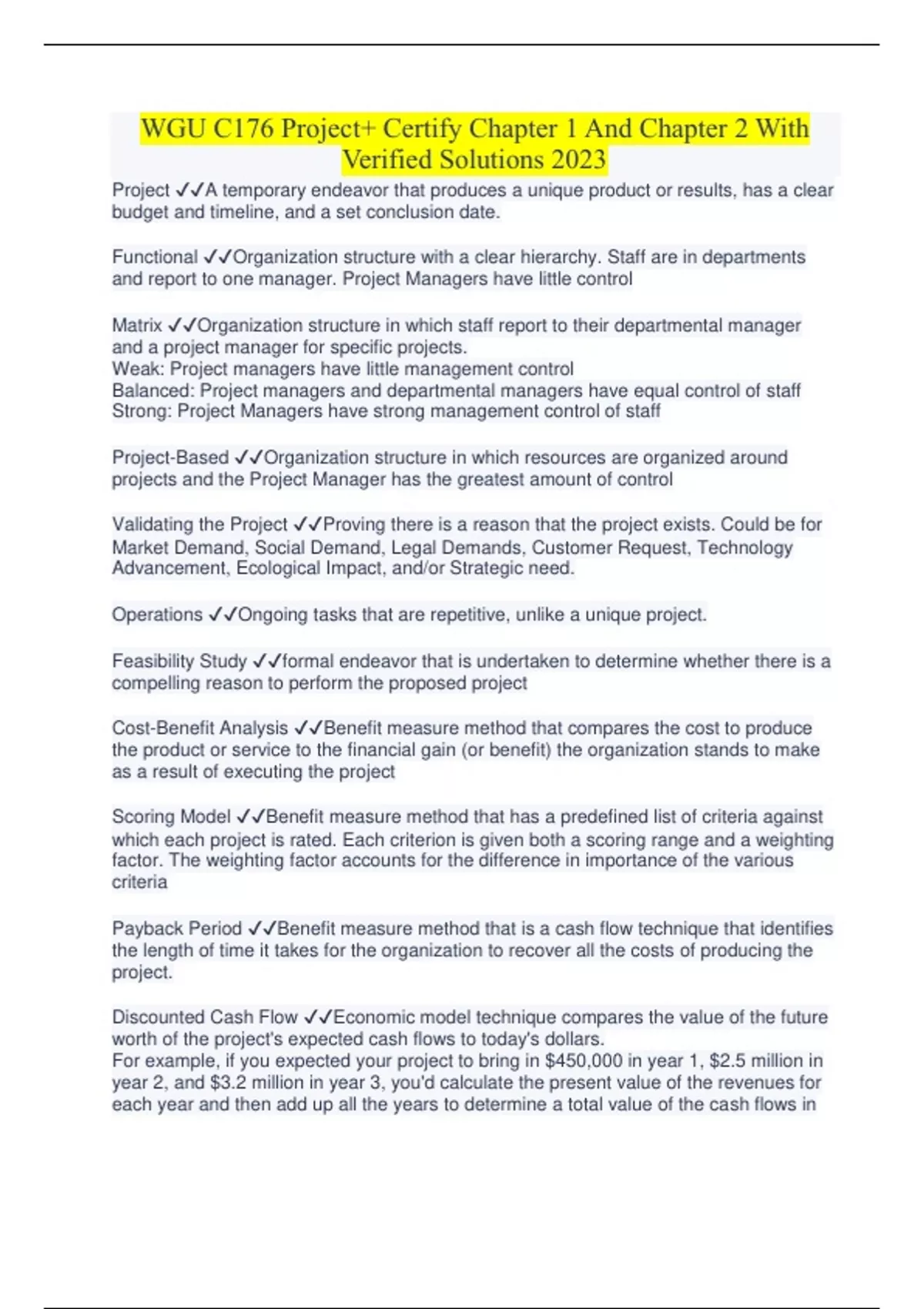 WGU C176 Project+ Certify Chapter 1 And Chapter 2 With Verified ...