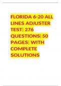 Florida 6-20 All Lines Adjuster Test &lpar;2023&rpar; Questions & 100&percnt; Verified Answers