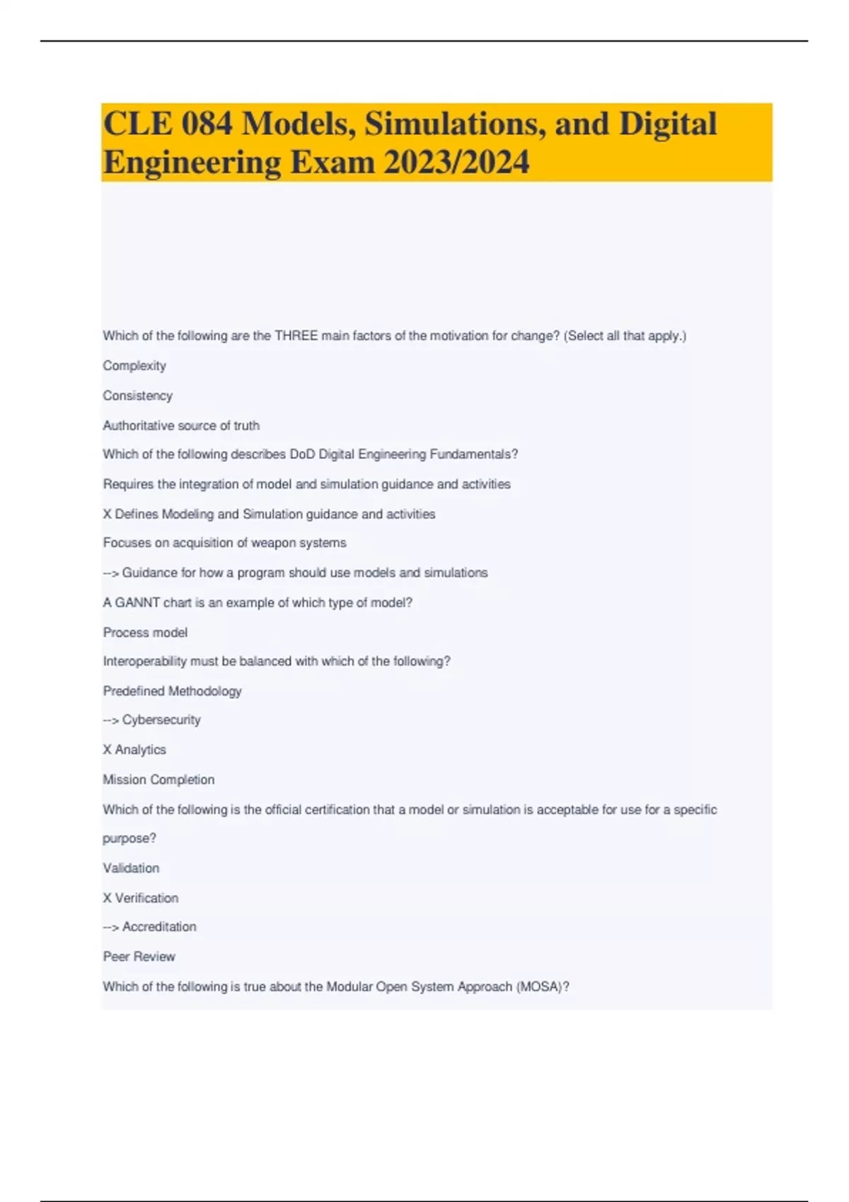 CLE 084 Models, Simulations, and Digital Engineering Exam 2023/2024 ...