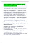 Death Investigation Final Exam &lpar;Roth&rpar; Questions and Answers